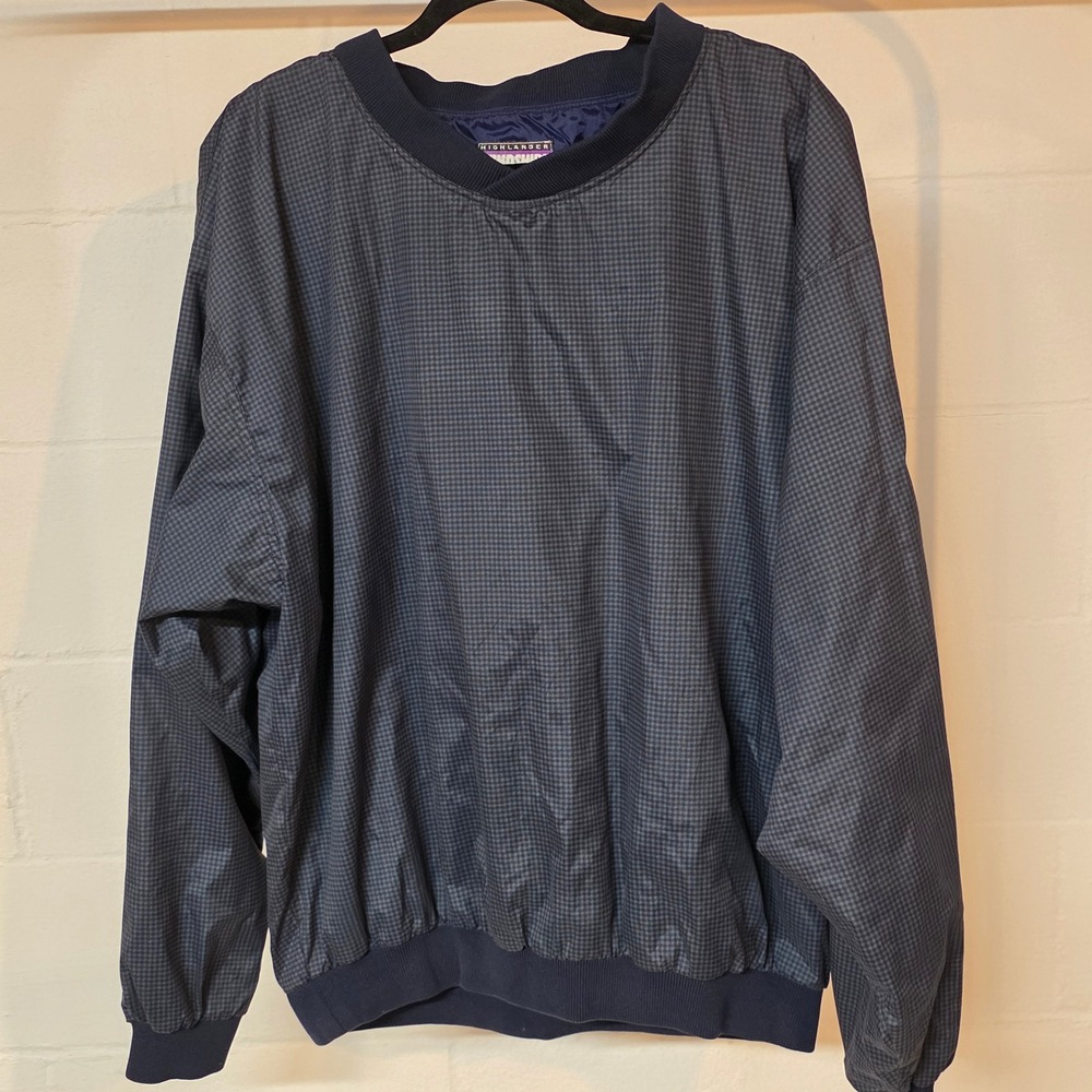 Vintage Highlander Windshirt Mens L Pullover Houndstooth‎ Golf Jacket Navy Black